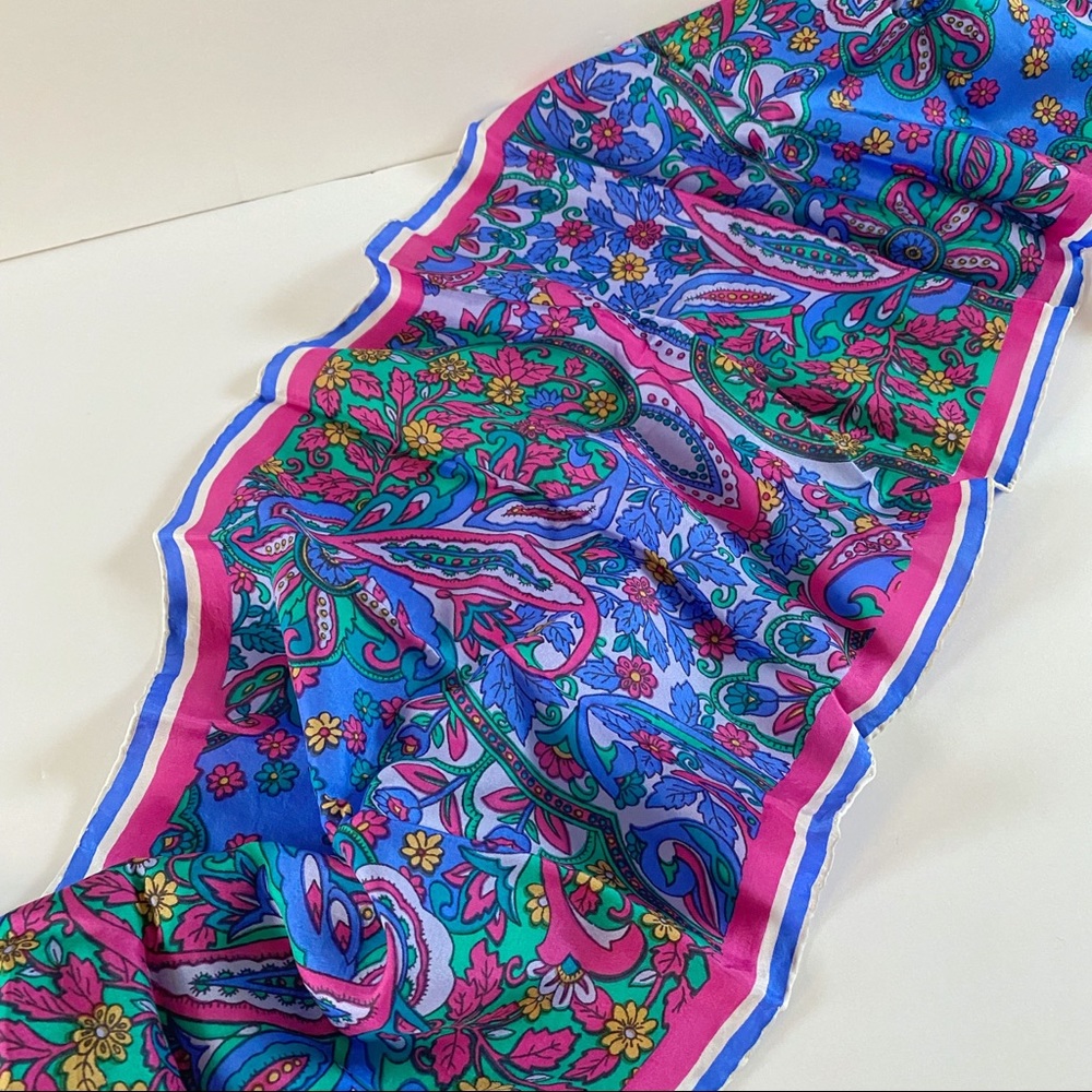 Silky Oranate Regal Blue & Pink Hair & Neck Scarf